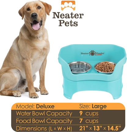 Neater Pet Brands Neater Feeder Deluxe Mess Proof Dog Bowls Elevated for Large Dogs Over 40 lbs, Made in USA, No Spill Raised Dog Food Bowl Stand Feeding Station, Food and Water Bowl Set, Black