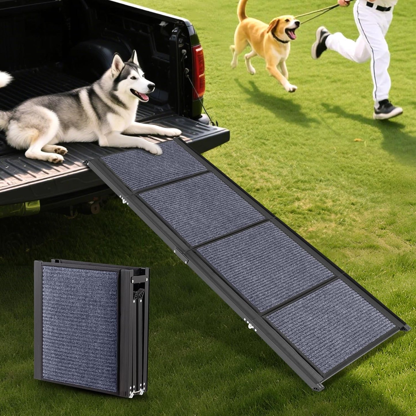 AQUILLA Dog Ramp for Car, 67" L x 17.3" W Foldable Portable Dog Ramp with Non-Slip Rug Surface, Outdoor Pet Ramp for Small & Large & Old Dogs, Get on SUV Car & Truck, Up to 250LBS