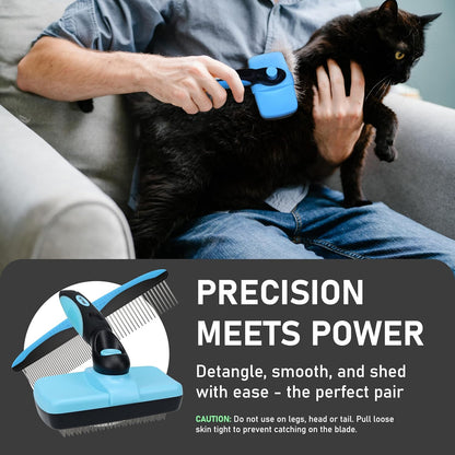 Maxpower Planet Dog Rake and Dog Hair Brush - Gently Removes Loose Undercoat, Mats and Tangled - Deshedding Grooming Tool for Dogs & Cats - Self Cleaning Slicker Brush - All Hair Types