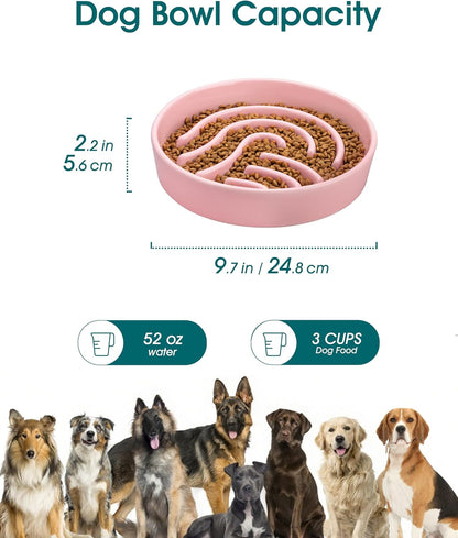 vancasso Slow Feeder Dog Bowl, 1.5 Cup Ceramic Slow Feeding Food Dish for Small and Medium Breed, Puzzle Dog Food Bowl for Fast Eater, Pink