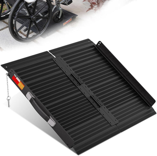 VNN Portable Wheelchair Ramp 4FT, Non-Slip Aluminum Ramps for Wheelchairs for Home, Handicap Wheelchair Ramps for Home Steps, Aluminum Loading Dock Plates, Doorways, Black