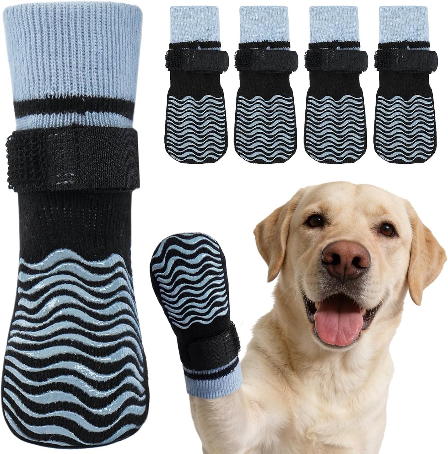 Kuoser Non Slip Dog Socks for Hardwood Floors, Dog Grippy Socks with Double-Sided Traction, Anti Slip Dogs Booties Paw Protectors to Prevent Licking Paws for Small Medium Large Senior Dogs, 4 Pack-M