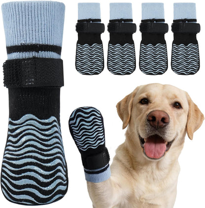 Kuoser Non Slip Dog Socks for Hardwood Floors, Dog Grippy Socks with Double-Sided Traction, Anti Slip Dogs Booties Paw Protectors to Prevent Licking Paws for Small Medium Large Senior Dogs, 4 Pack-M