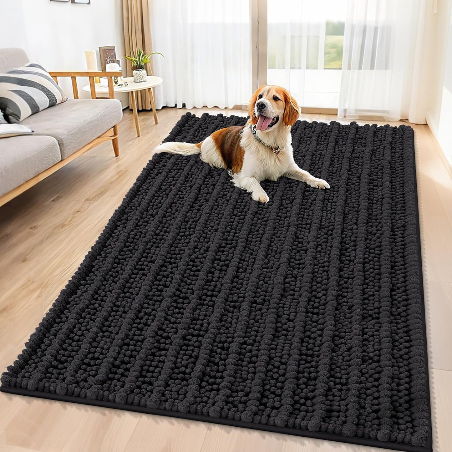 Smiry Dog Door Mat for Muddy Paws 30x20, Extra Soft Absorbent Chenille Doormat, Trap Moisture and Dirt, Non-Slip Machine Washable Front Door Mat for Indoor Entrance Inside Floor, Grey