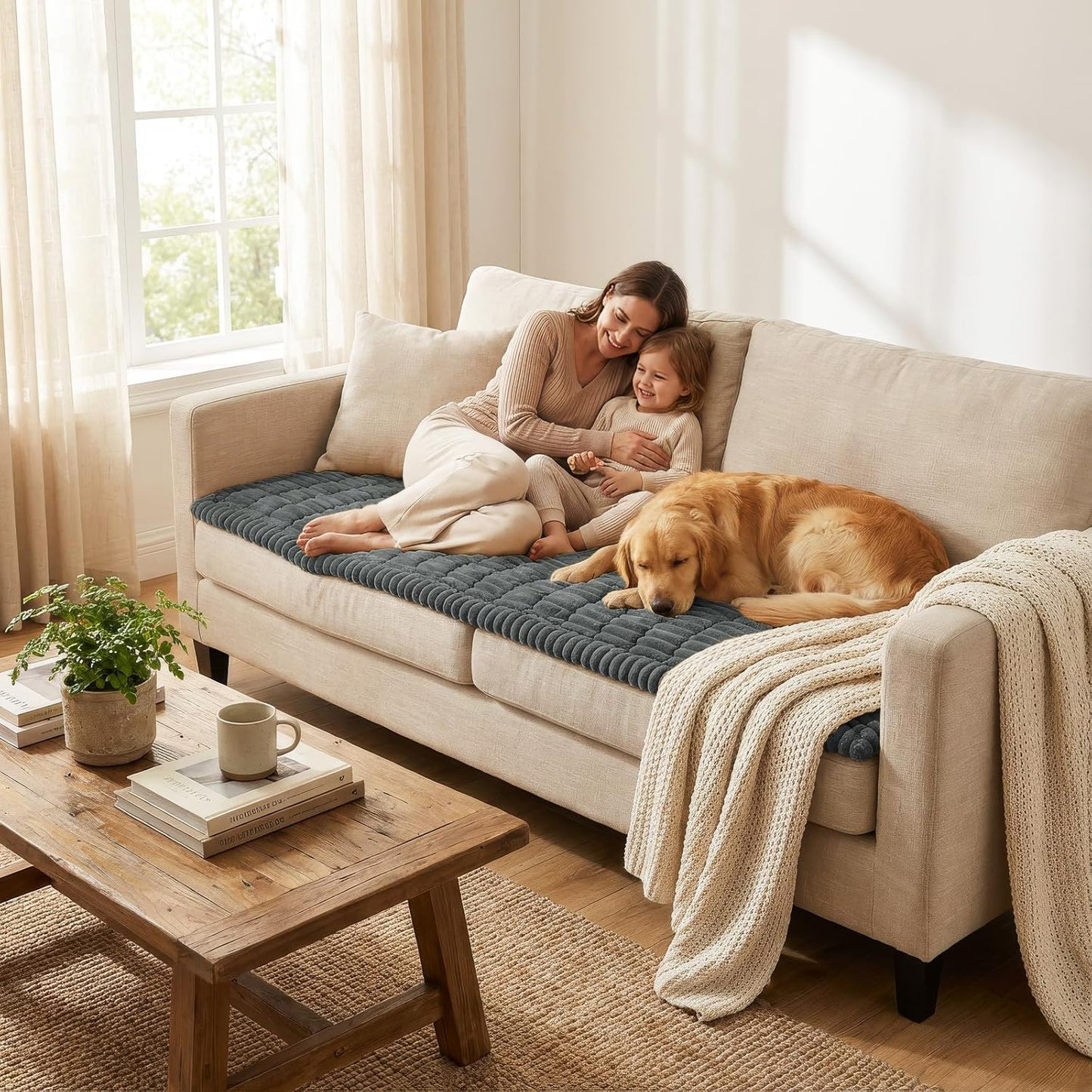 Smiry Couch Cover for Dogs, Non Slip Washable Sofa Protector for Pets, Soft Furniture Cover for Leather & Fabric Couches, Cozy Protect Against Fur, Dirt & Everyday Messes (Dark Grey, 27.6" x 59")