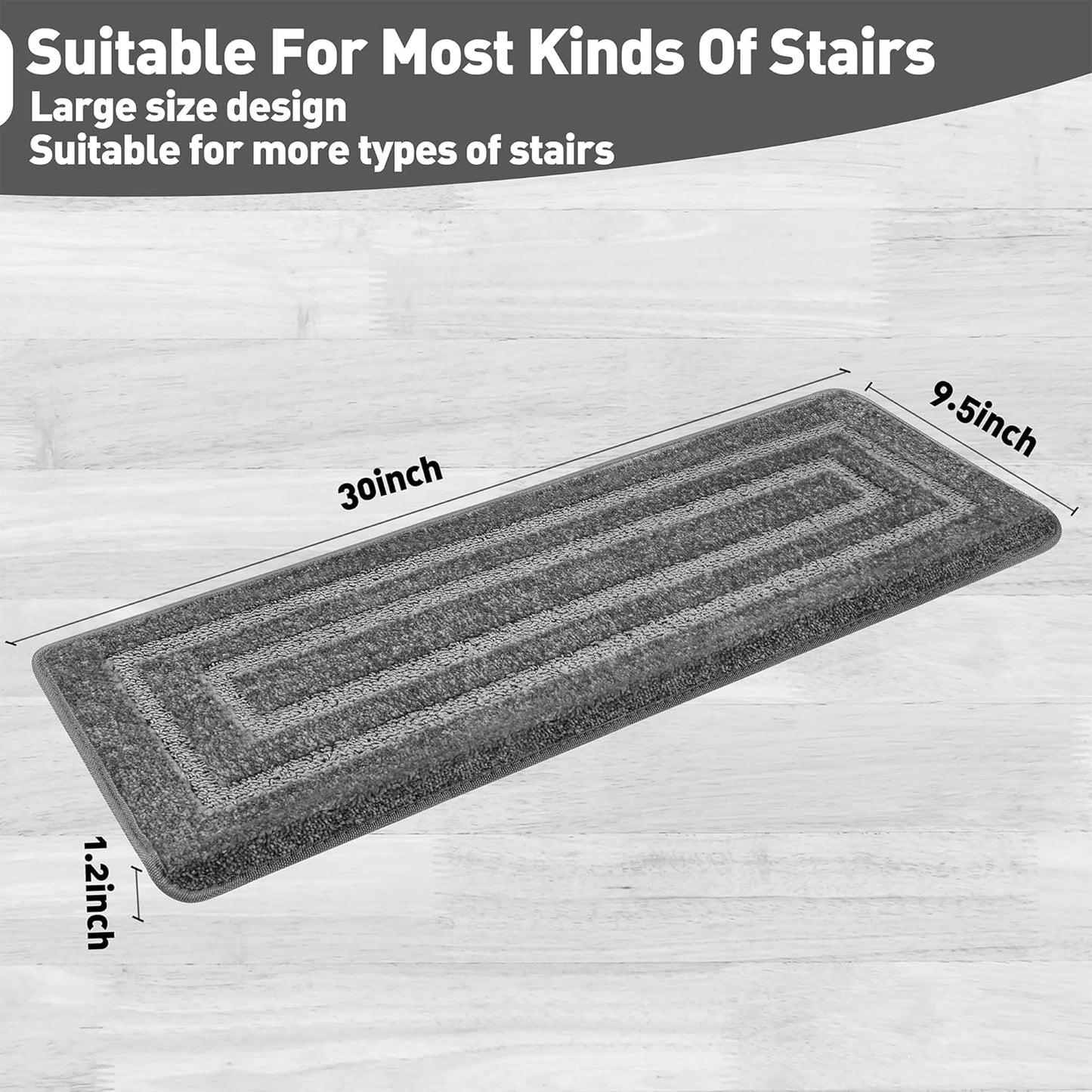 PURE ERA Bullnose Carpet Stair Treads Set Tape Free Non-Slip Indoor Stair Protectors Pet Friendly Rugs Covers Soft Skid Resistant Washable Reusable 9.5" x 30"(14 Pieces,Cream Gray)