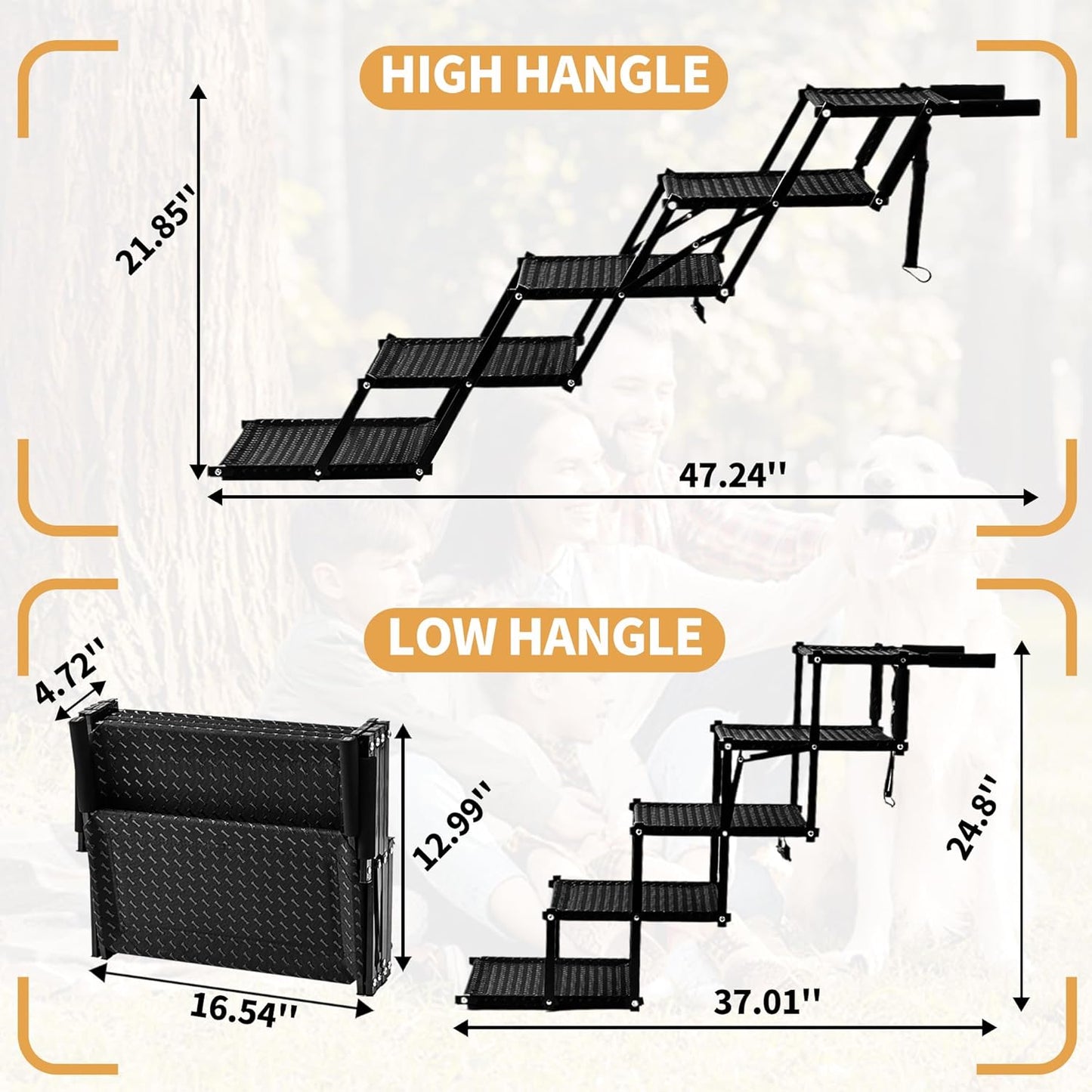 Dog Stairs for Car - Foldable 5-Step Non-Slip Pet Stairs for Home, Lightweight Dog Steps for Senior & Small Dogs to SUV, Truck, Bed - Supports 200 lbs