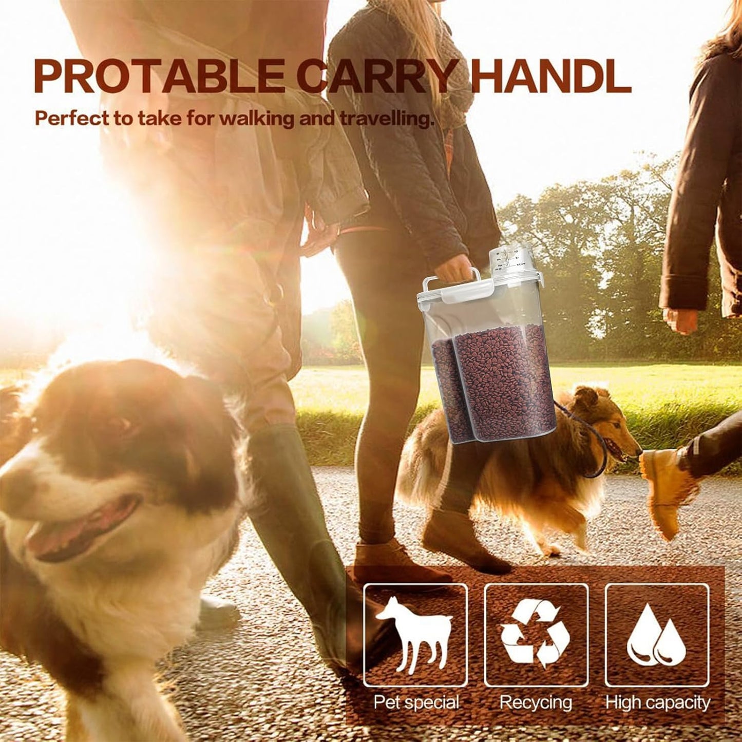 TIOVERY Dog Food Storage Container, 5-7 Lbs Airtight Pet Food Container, Cat Food Container Dispenser Plastic Bin with Pouring Spout, Portable Handle and a Collapsible bowl for Dogs Cats Grey/6Qt
