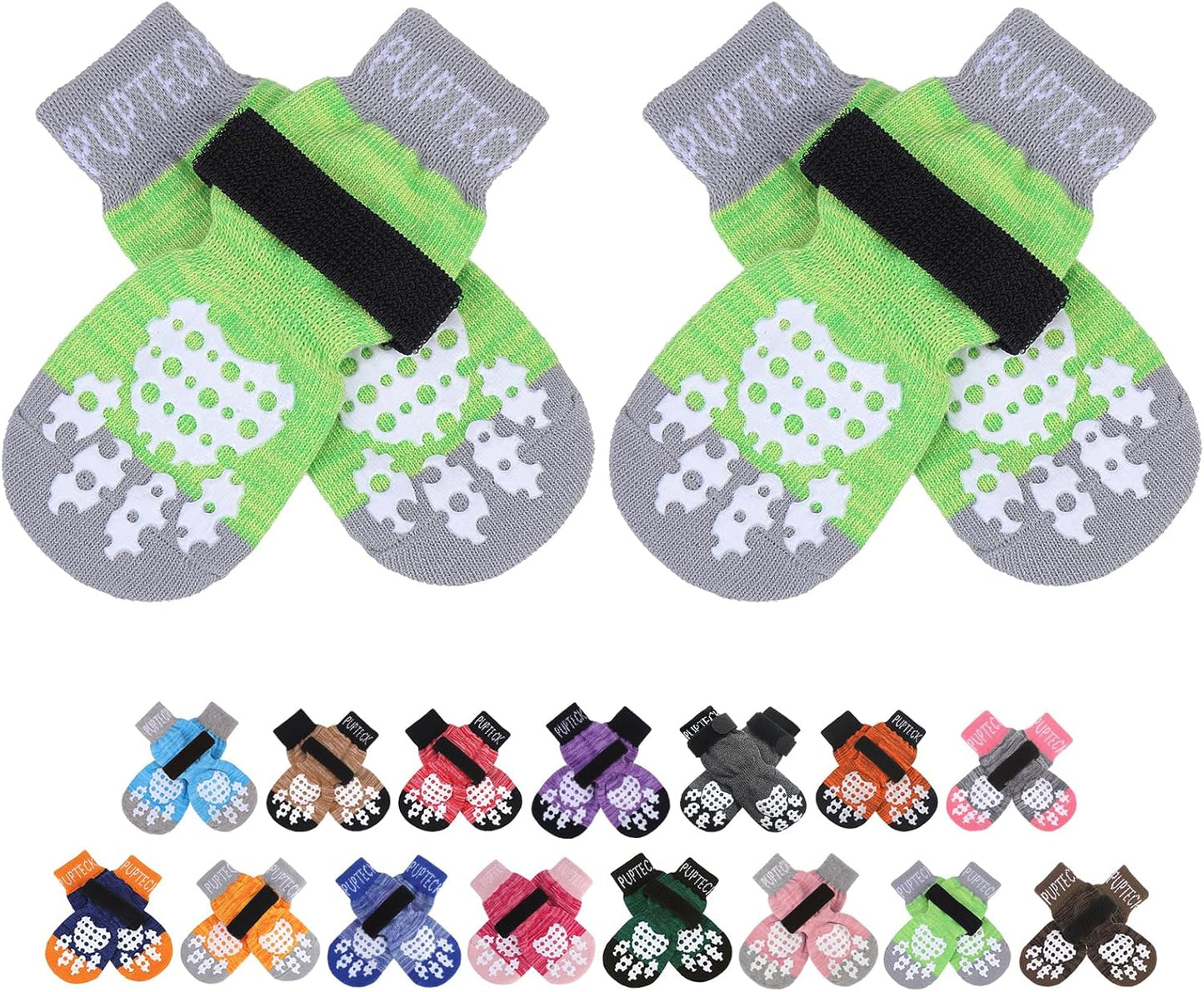 PUPTECK Anti-Slip Dog Socks with Double Sides Grips for Small Medium Large Dogs Hardwood Floors Prevents Licking, Dog Shoes for Hot Pavement Traction Control Paw Protector for Senior Dogs, Grey L
