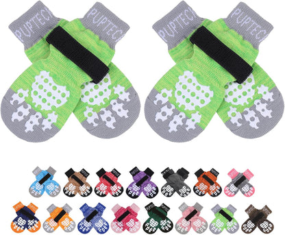 PUPTECK Anti-Slip Dog Socks with Double Sides Grips for Small Medium Large Dogs Hardwood Floors Prevents Licking, Dog Shoes for Hot Pavement Traction Control Paw Protector for Senior Dogs, Grey L