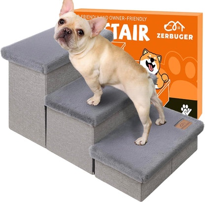 Zerbuger Wider Dog Ramp for High Bed with Storage 18" H, Foldable Dog Stairs for Small Medium Large Older Senior Animal, Sturdy Dog Step for Climbing Bed or Couch, Arthritis-Friendly (Gray, No Condo)