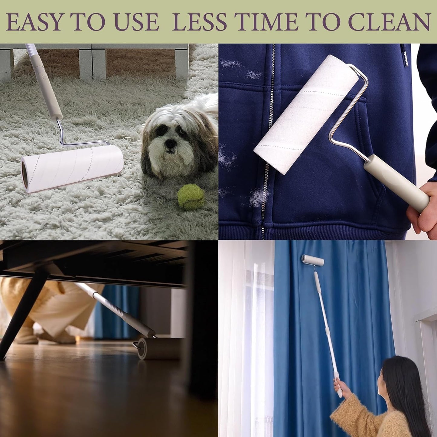 Extra Sticky Large Surface Lint Roller, 6.3'' Giant Lint Roller for Pet Hair, 450 Sheets/ 5 Refills, Long Handle Lint Remover for Clothes, Furniture, Dog & Cat Hair Remover