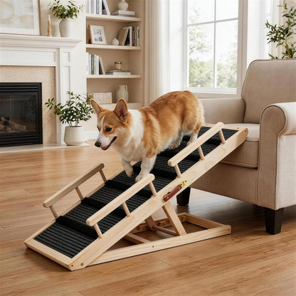 Dog Ramp for Bed, for Couch, 47.24" Long Wooden Pet Ramp for Small & Large Dogs to Get on Bed Couch Car Up to 200LBS, 4 Adjustable Heights (13.7"-24.6"), Foldable Dog Bed Ramp with Anti-Slip Surface
