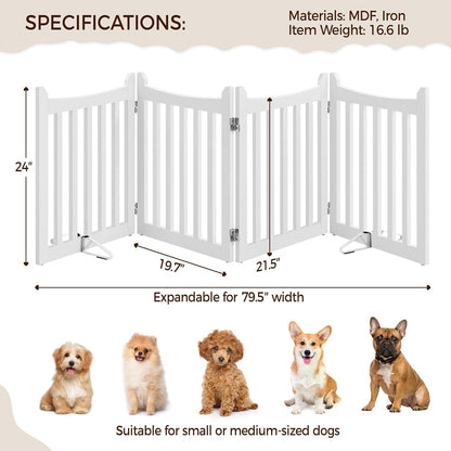 Yaheetech 36" H Extra Tall Freestanding Pet Gate 4-Panel Wooden Dog Fence with 2 Support Feet Folding Dog Gate for Indoor, Stairs, Doorways, Halls, Kitchen Wooden Pet Barrier White, 79.5" L x 36" H