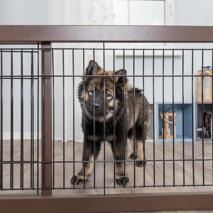 Trixie Expandable Wooden Freestanding Pet Gate, 24-in Tall Easily Step Over Barrier, Fence Expands to Fit Door Openings 25.5 to 42.5-in, Brown