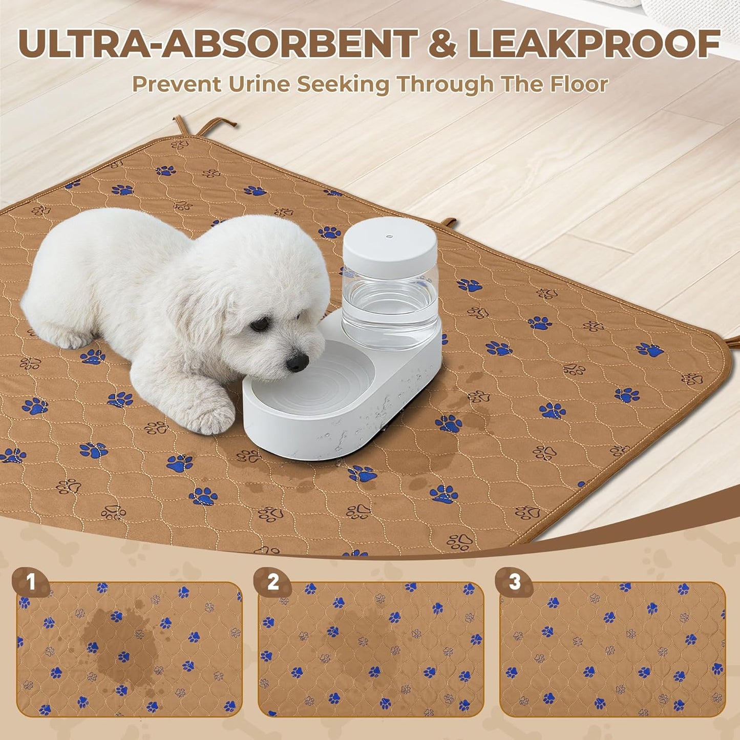 Fostanfly Washable Pee Pads for Dogs, 2 Pack Large 36"x41" Ultra-Absorbent and Leak-Proof Non-Slip Reusable Potty Training Pads for Dogs, Cats, Puppy, Potty Training of Add 8 Lanyards