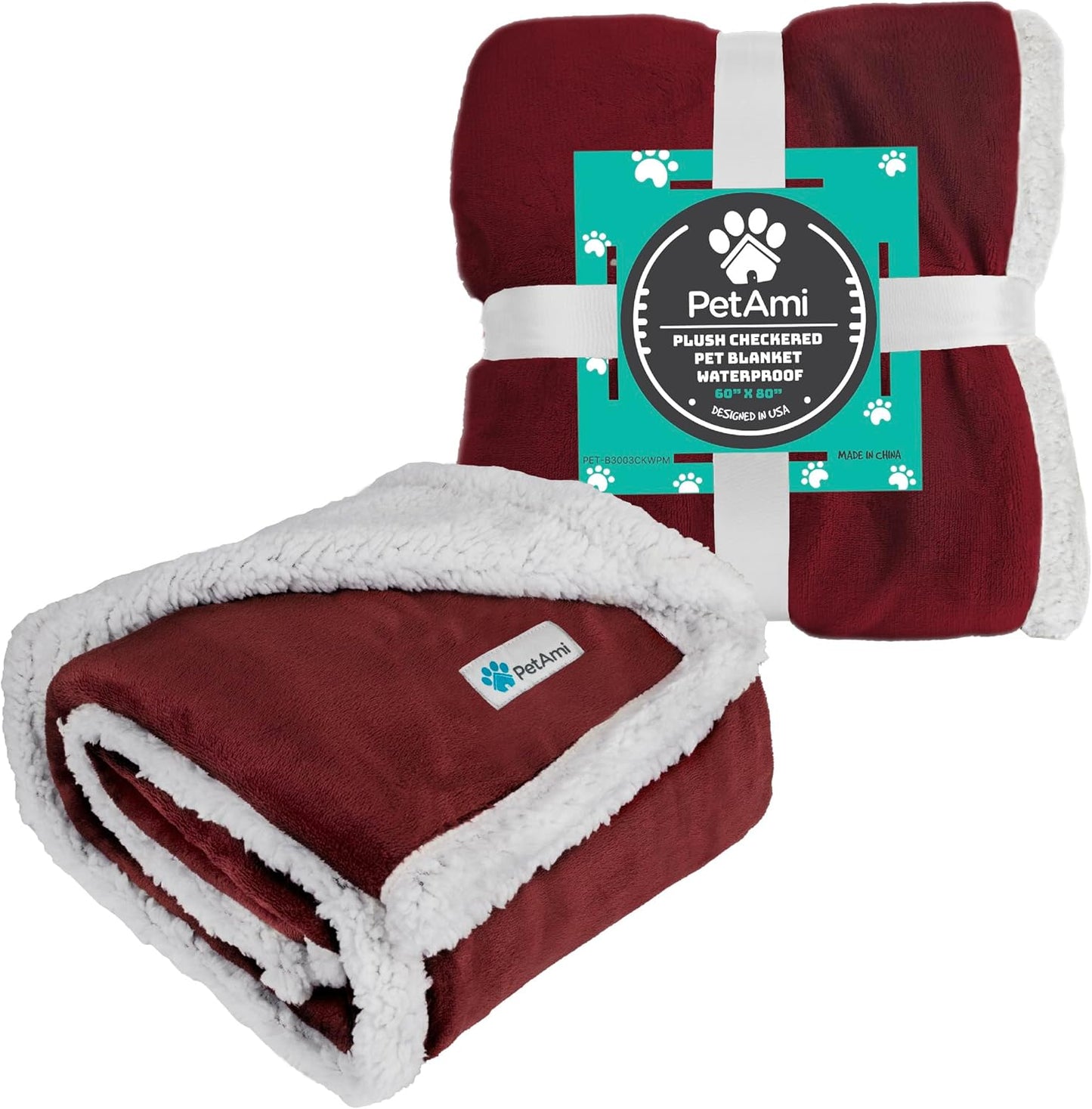 PetAmi Waterproof Dog Blanket for Couch, Large 60x40, Pee Proof Sherpa Fleece Reversible Pet Throw, Furniture Protector for Bed Sofa Kennel, Soft Washable Cover for Medium Dogs Cats, Grey Sherpa