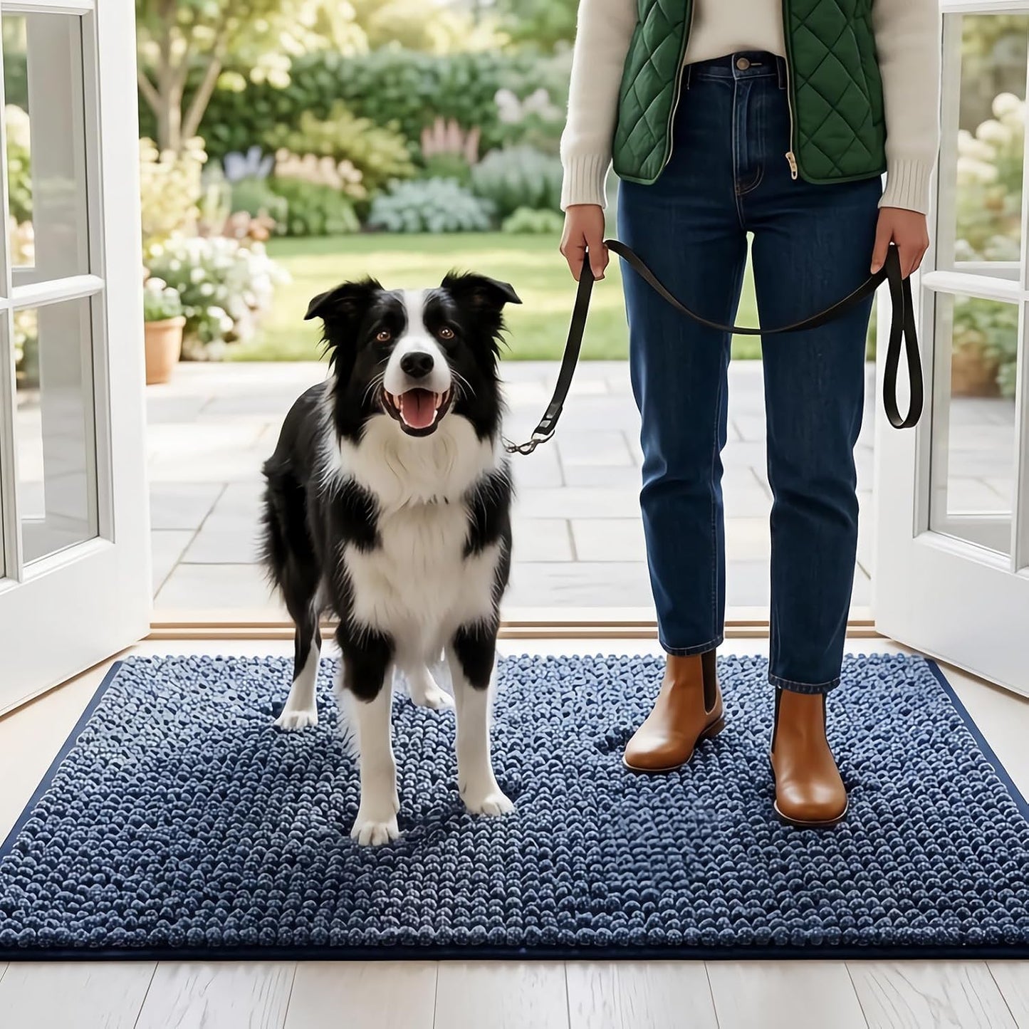 EHEYCIGA Super Absorbent Dog Door Mat for Muddy Paws 30x20 Inch Indoor, Front Doormat Outside Entrance, Quick Dry Chenille Washable Dog Crate Bed, Non-Slip Pet Rug Mud Mat Outdoor Entryway, Grey