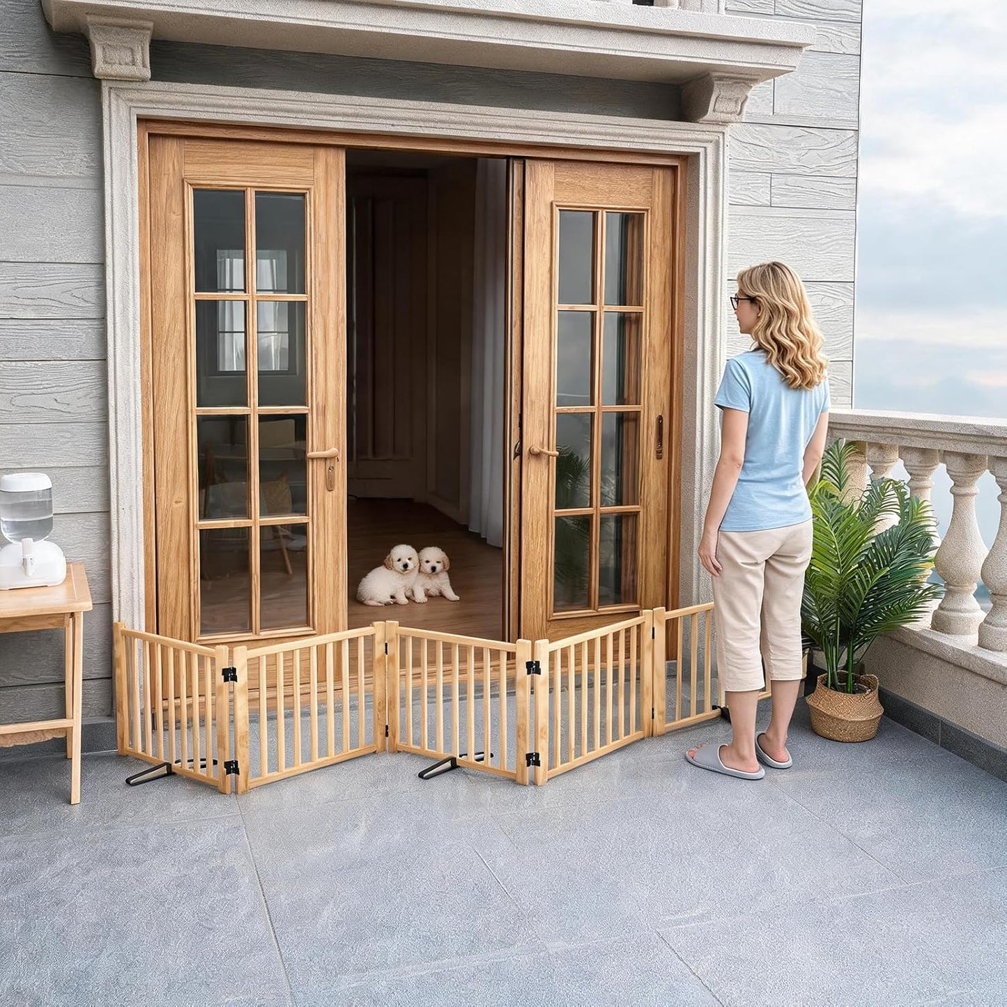 YOCAN Non-Painted Wood FreeStanding Pet Gate for Dogs,Wooden Dog Gates for Doorways, Stairs,The House, Dog Fences Indoor Puppy Gate-2 Panel H:23”