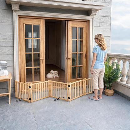 YOCAN Non-Painted Wood FreeStanding Pet Gate for Dogs,Wooden Dog Gates for Doorways, Stairs,The House, Dog Fences Indoor Puppy Gate-2 Panel H:23”