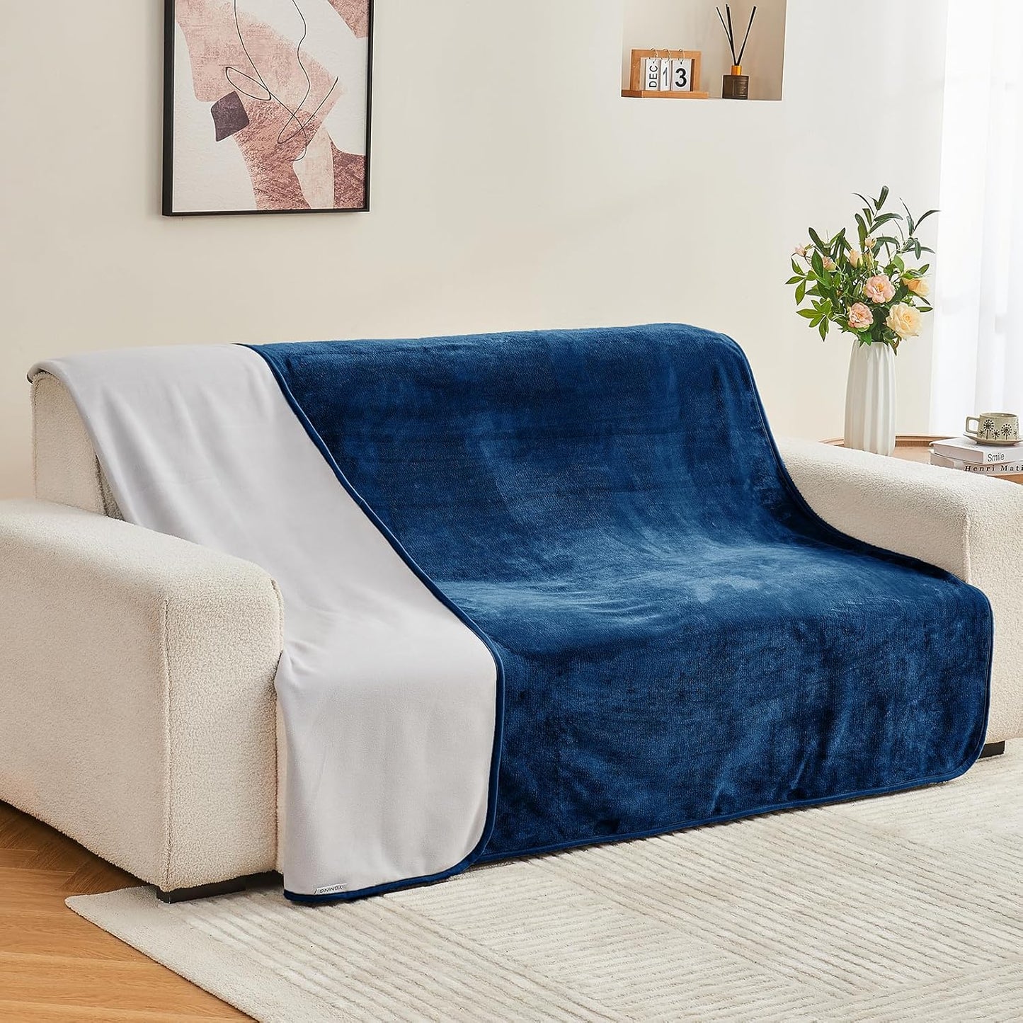 Waterproof Blanket 60"x80" for Adults, Reversible Waterproof Bed Cover for Dogs Cats Pets, Soft Leakproof Blanket for Bed Couch Sofa Furniture Protector, Dusty Pink/Off White