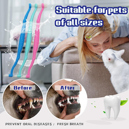 Pet Dental Care Set, Dual-Sided Toothbrush and Finger Brush, for Dogs and Cats (Black, Small Cone)