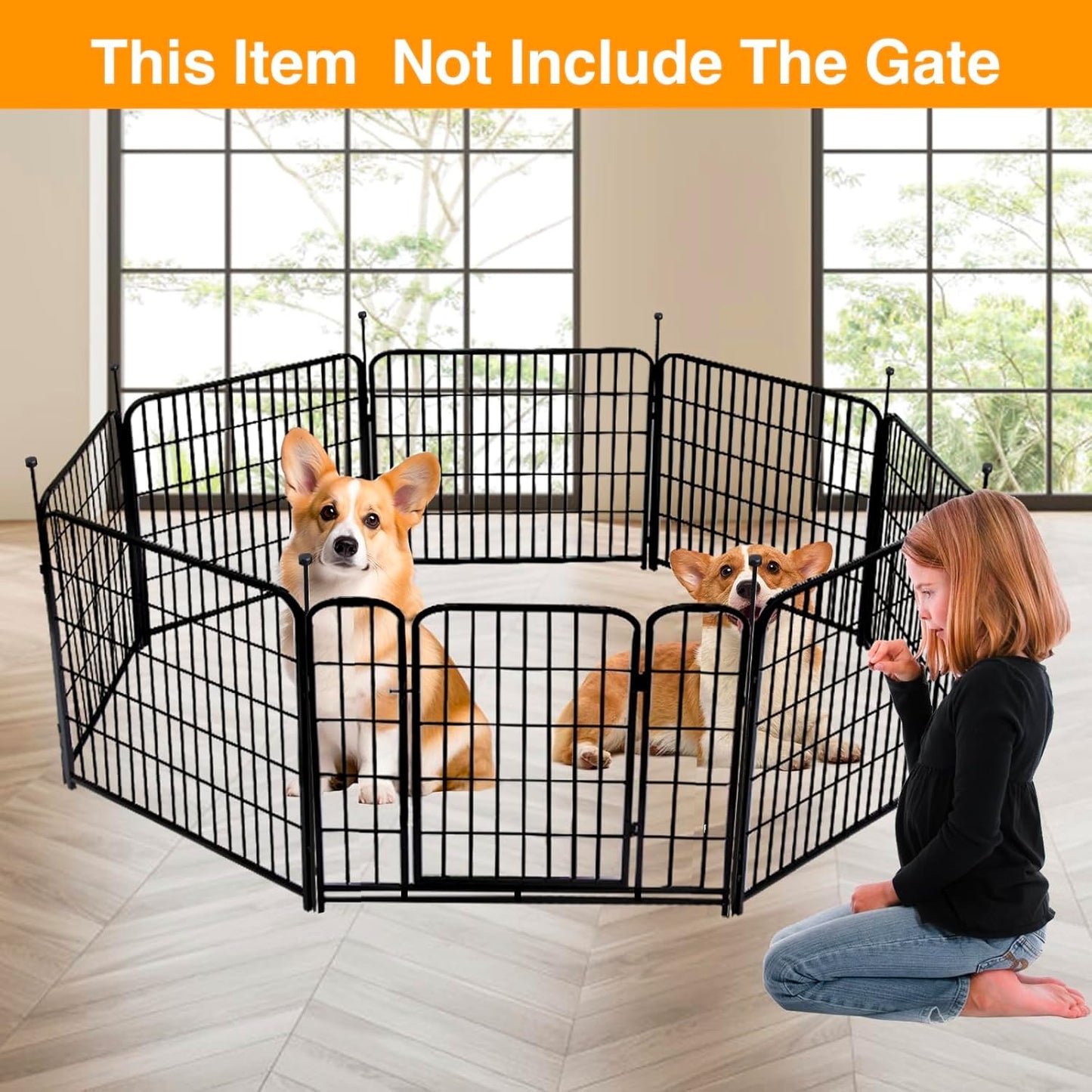 Getlay 36 in(H) Garden Fence, Wide Gate Low Threshold, 10 Panels Total 22.1 Ft(L) Heavy Duty Iron Animal Barrier Fence for Yard,Suitable for Indoor Or Outdoor Dog Fencing,Garden Border Fence