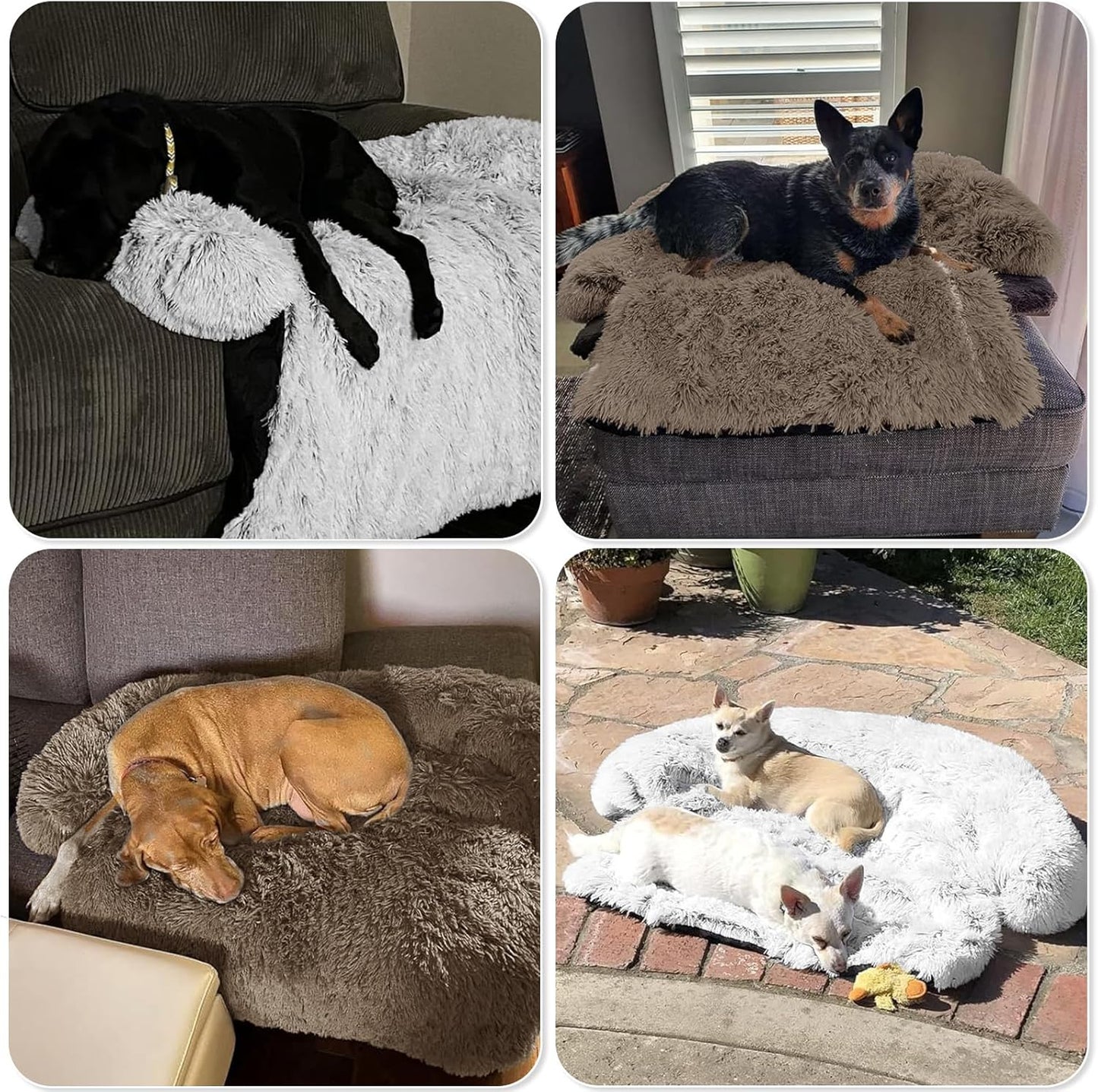 Calming Dog Bed Fluffy Plush Dog Mat for Furniture Protector with Removable Washable Cover for Large Medium Small Dogs and Cats (Large, Light Grey)