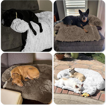 Calming Dog Bed Fluffy Plush Dog Mat for Furniture Protector with Removable Washable Cover for Large Medium Small Dogs and Cats (Large, Light Grey)