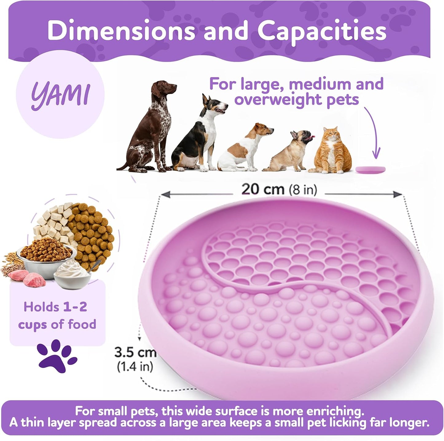 YAMI Dog Lick Bowl, Lick Mat for Dogs, Wet Food Cat Slow Feeder, Freeze Bowl, Enrichment & Puzzle Toy for Anxiety Relief, Food-Grade Silicone, Suction Cups, Dishwasher Fit, for All Breed (Light Gray)