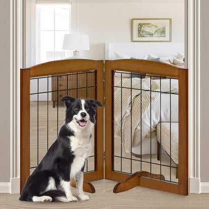 LZRS 2-Panel Freestanding Foldable Wood Dog Gate – Solid Wood & Steel Wire, Chew-Resistant Pet Barrier for Indoor Use, Ideal for Small to Medium Dogs, White