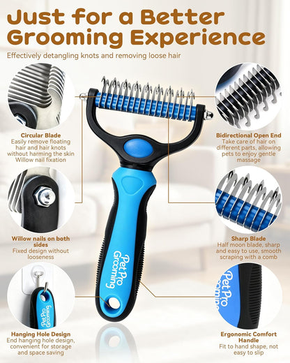 Pet Pro Grooming Tool, Dematting Comb for Dogs and Cats, Deshedding Dog Brush, Undercoat Rake for Dogs, Removes Tangles Knots and Loose Fur, Grooming Tool for Thick Coats (Orange)