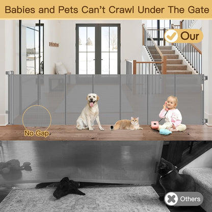 Reinforced 80 Inch Retractable Baby Gate Extra Wide Baby Gate for Wide Openings, Indoor/Outdoor Retractable Dog Gate for Doorway, Mesh Dog Gate Indoor Prevent Babies/Pets from Crawling Under, Black