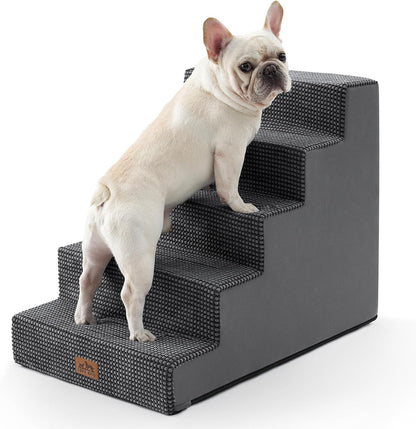 COZY KISS Dog Stairs for Small Dogs, 4 Tier Wider Pet Stairs for Couch and Beds, 17.7" H Non-Slip Dog Steps for Old Cats, Puppy, Small Medium Dogs, 17.7x23.6x17.7 inch, Beige