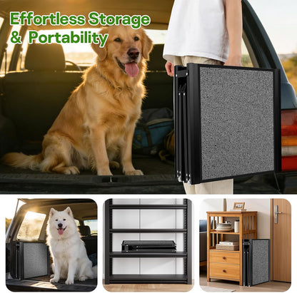 71''x 20'' Dog Ramp for Car, Pet Ramp for Large Dogs Up to 300LBS, Foldable Dog Car Ramp Stairs Steps with Waterproof & Non-Slip Rug Surface for Truck, SUV, Indoor & Outdoor(Wire Loop Fabric)