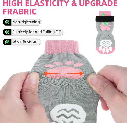 PUPTECK Anti Slip Dog Socks with Double Grippers for Hardwood Floors, Shoes for Hot/Cold Pavement, Boots & Paws Protectors to Prevent Licking, Traction Booties for Senior Small Large Dogs