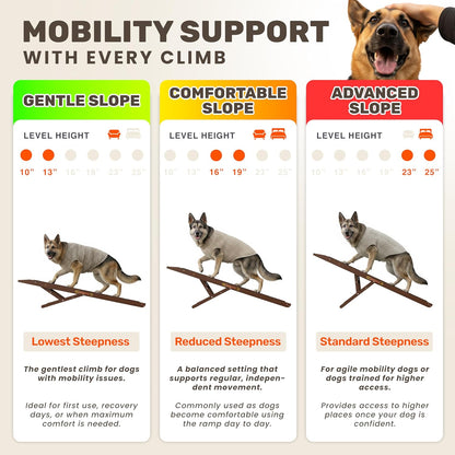 Adjustable Dog Ramp - 50" L x 18.5" W Ramp for Large Dogs to Get on Bed with 6 Incline Levels & Non-Slip Traction Carpet - Also Ideal for Medium & Large Breeds (Natural)