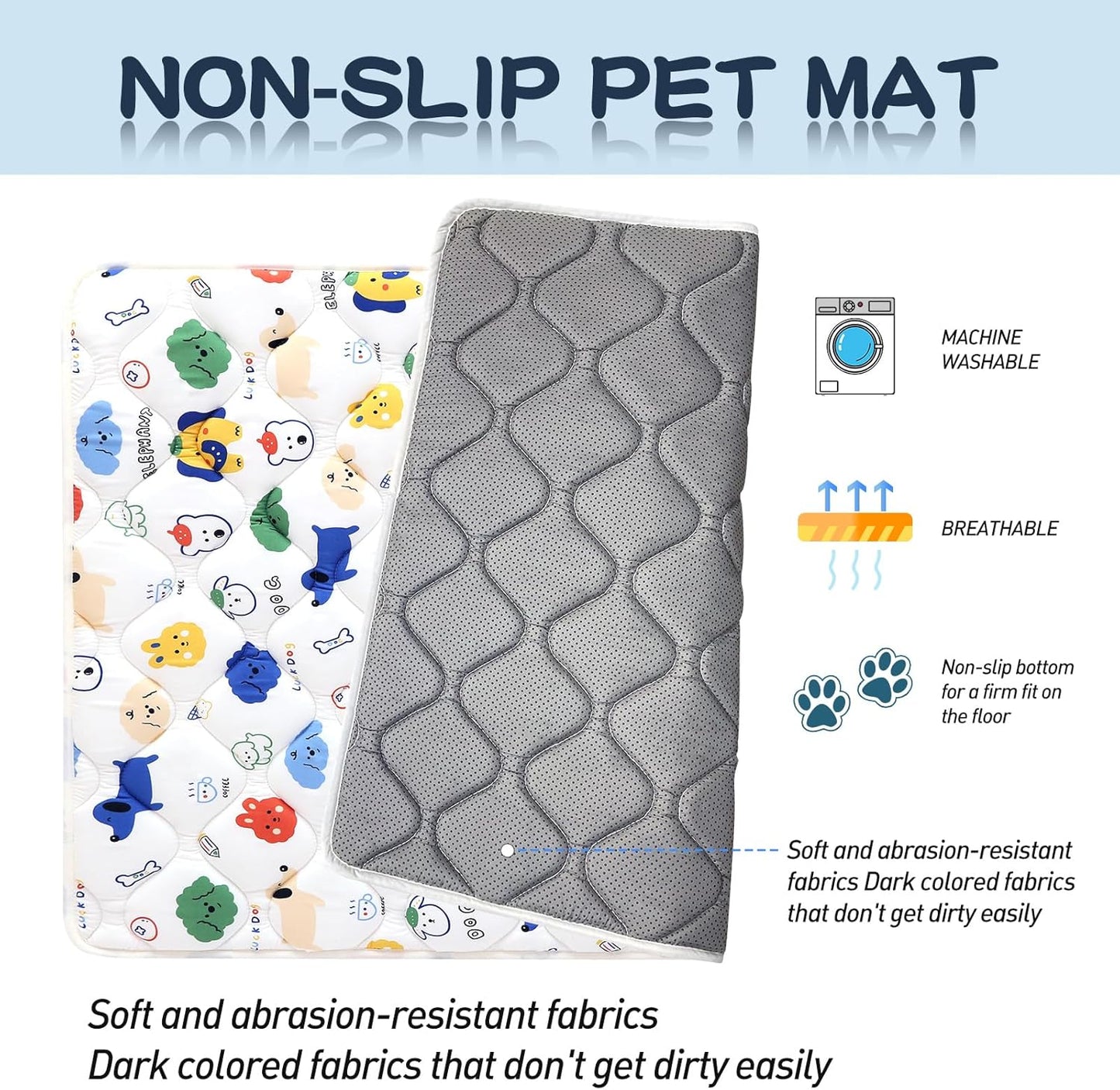 Bubble bear Dog Crate Mat - Ultra Soft, Washable & Anti-Slip Kennel Pad for Small/Medium/Large Dogs, Dark-Hued to Hide Stains (48"x30")