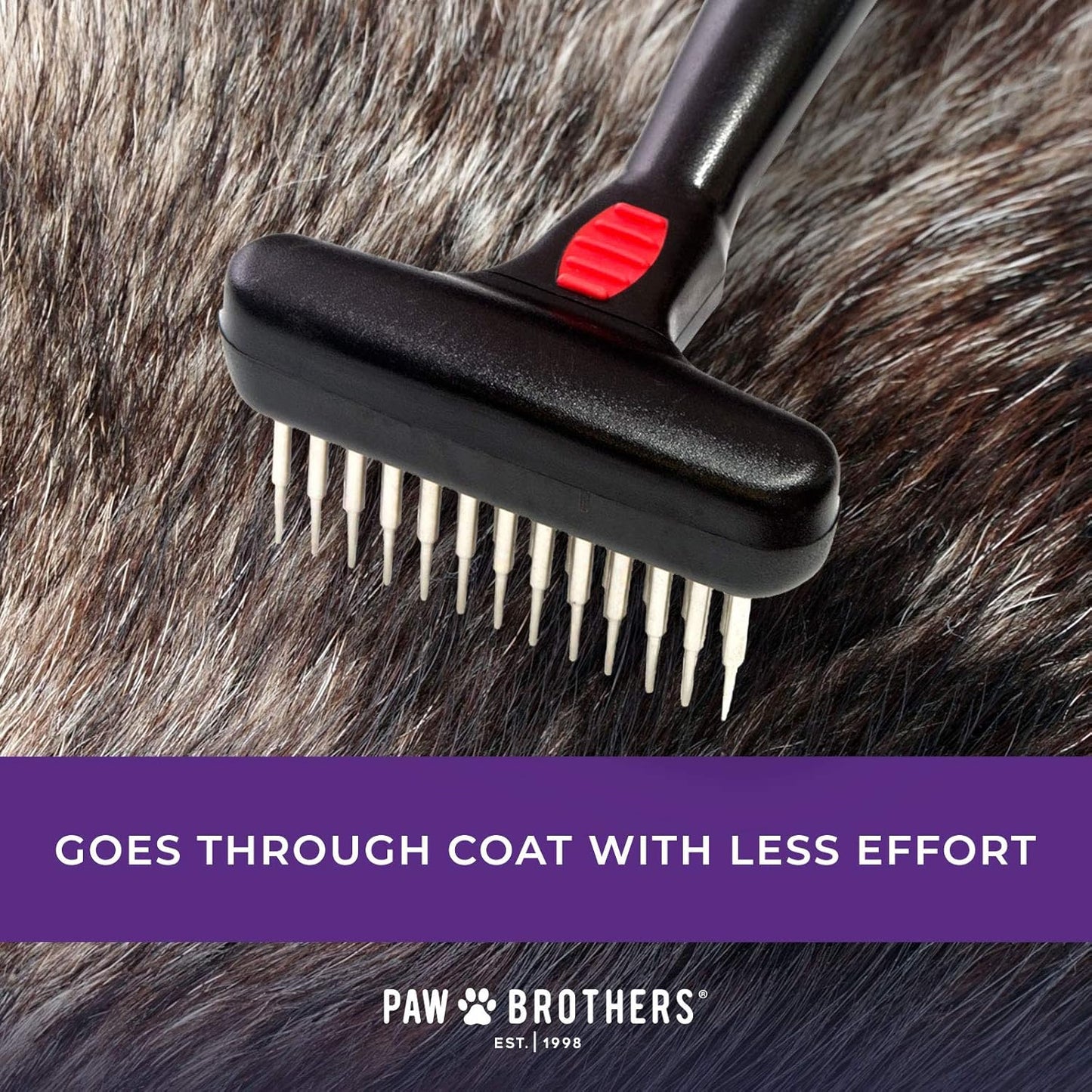 RYAN'S PET SUPPLIES Paw Brothers Magic Spring Undercoat Rake for Dogs, Professional Grade Grooming Tool, Stainless Steel Pins, Removes Tangles and Mats, Comfort Grip, 4.5 in.