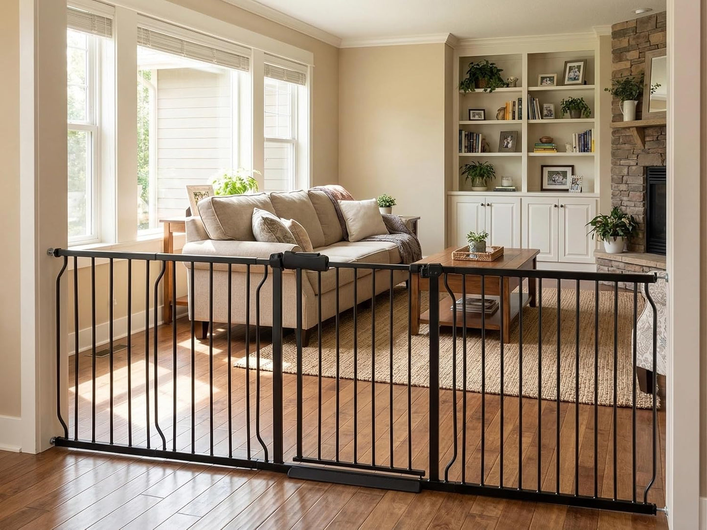Extra Wide Baby Gate 85.8-90.5" Dog Gate Indoor Pressure Mounted No Drill Safety Gate for Large Entries, Kitchen,Stairs & Doorways, Black Metal Indoor Pet Gate for Kids & Dogs