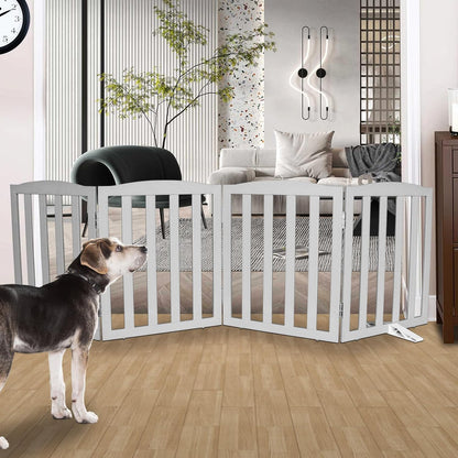 Freestanding Dog Gate Indoor,Doggie Gate Foldable Pet Gates for Doorways,Stairs or Hallways, Wooden Brown Pet Gate for the House, Pet Fence with Support Feet Included,24 "Height-3 Panels