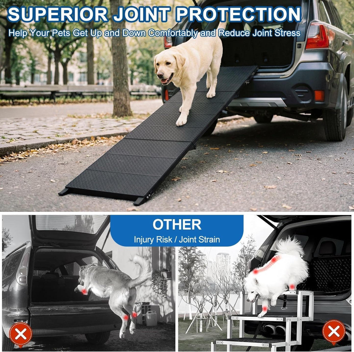 Dog Ramp for Car 71" X 17.6" Extra Long Folding Aluminum Pet Ramp for Large Dogs up to 250 LBS, Portable Waterproof Dog Ramps for SUV Truck Cars