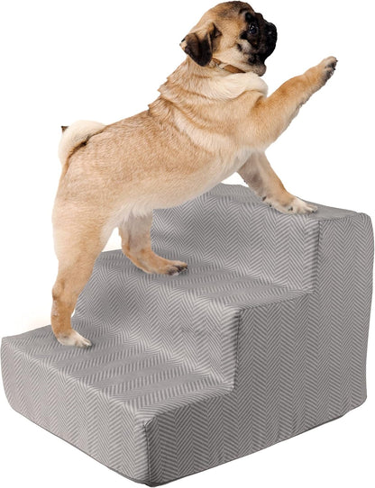 3-Step Pet Stairs - Nonslip Foam Dog and Cat Steps with Removable Zippered Microfiber Cover - 2-Tone Design for Home or Vehicle Use by PETMAKER (Tan)