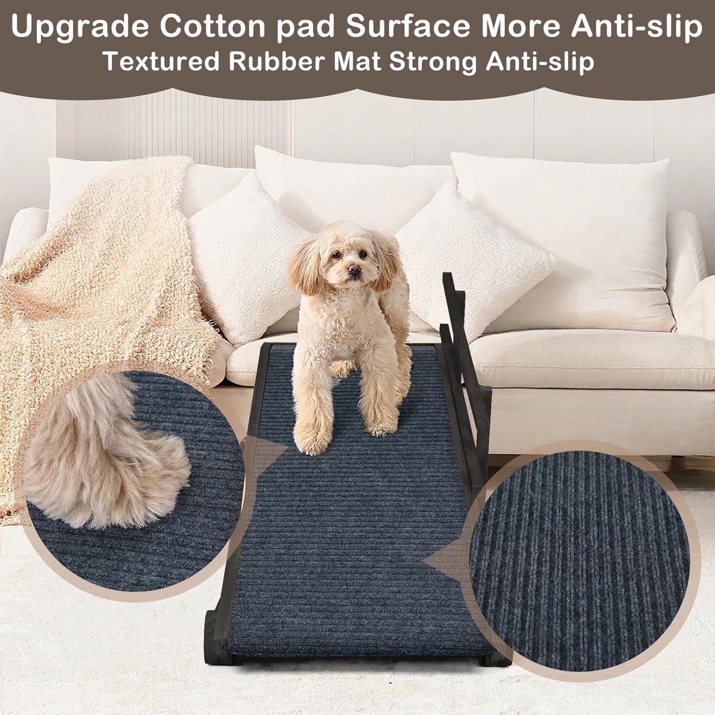 Dog Ramp for Beds, Cars, Couches, Dog Steps Anti-Slip Surface, Dogs Ramps for Old Small Pet,High Traction with Platform, 7 Adjustable Heights 16" to 27" Up, Portable Stairs Design for Dogs, 45.3" Long