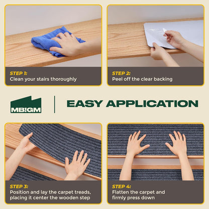 MBIGM 8" X 30" (15 in Pack) Nonslip Carpet Stair Treads Non-Skid Safety Rug Slip Resistant Indoor Runner for Kids Elders & Pets with Reusable Adhesive - Brown - Non Slip Stair Treads Indoor
