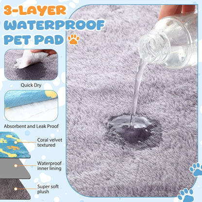 Tegeme 6 Pcs Waterproof Dog Blanket 24 x 16 Inch Paw Print Pet Blanket for Dogs Cats Puppy Washable Soft Fluffy Fleece Rug Flannel Throw Warm Sleep Mat for Kitten Doggy