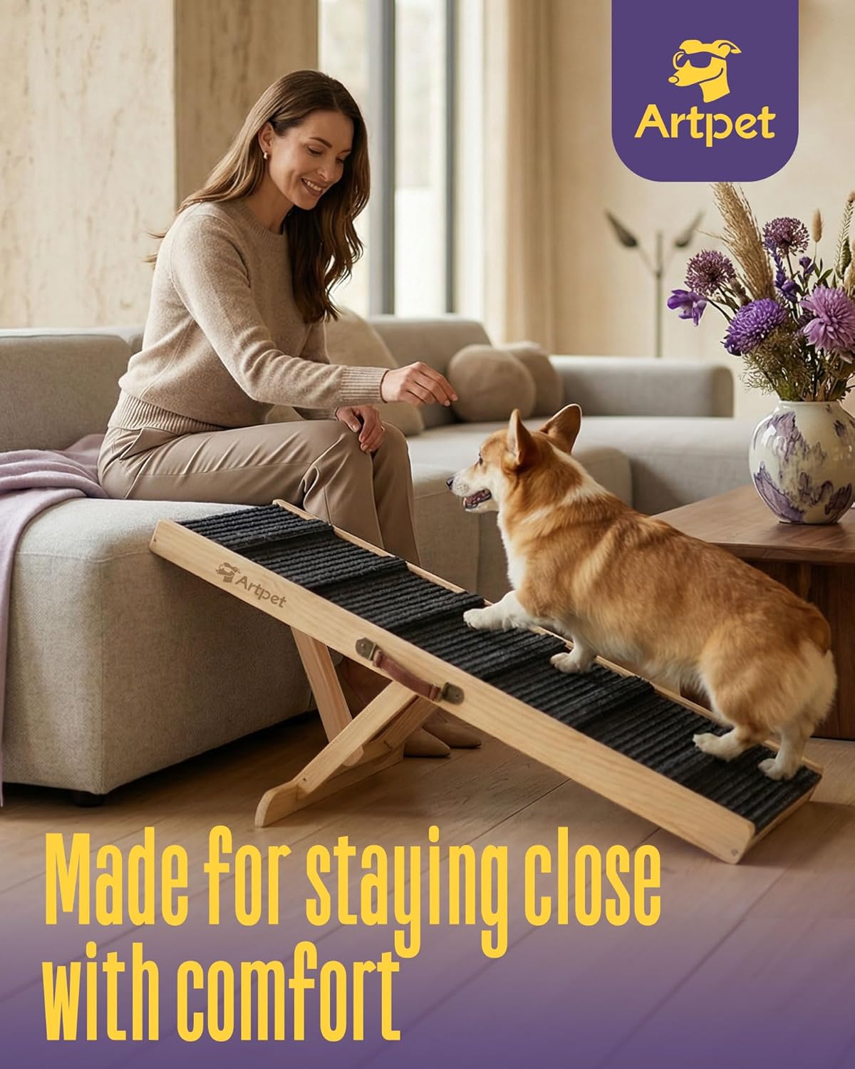 Dog Ramp for Small Dogs for Couch & Bed, Dachshund Joint Care Ramp,Foldable, Anti-Slip, Portable, Height Adjustable, Supports Up to 35 lbs