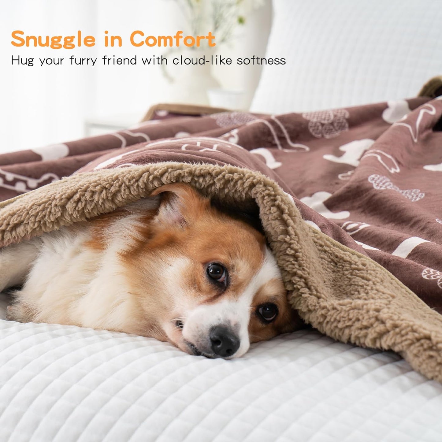 Waterproof Dog Blankets Pet Blanket 50"x60", Soft Fluffy Sofa Car Bed Protector, Reversible Sherpa Fleece Dog Blanket for Large Dogs (Dark Grey-Paws)