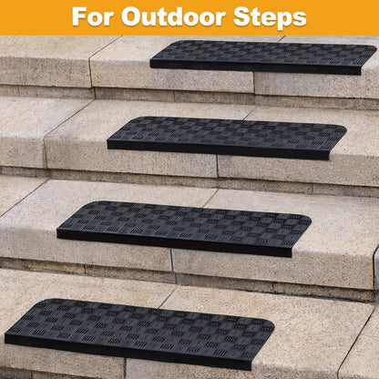 Rubber Stair Treads Non Slip Outdoor/Indoor 30" x 10" 6-Pack, Outdoor Stair Treads with Nosing for Garage, Patio, Wooden Marble Tile Metal Concrete Steps