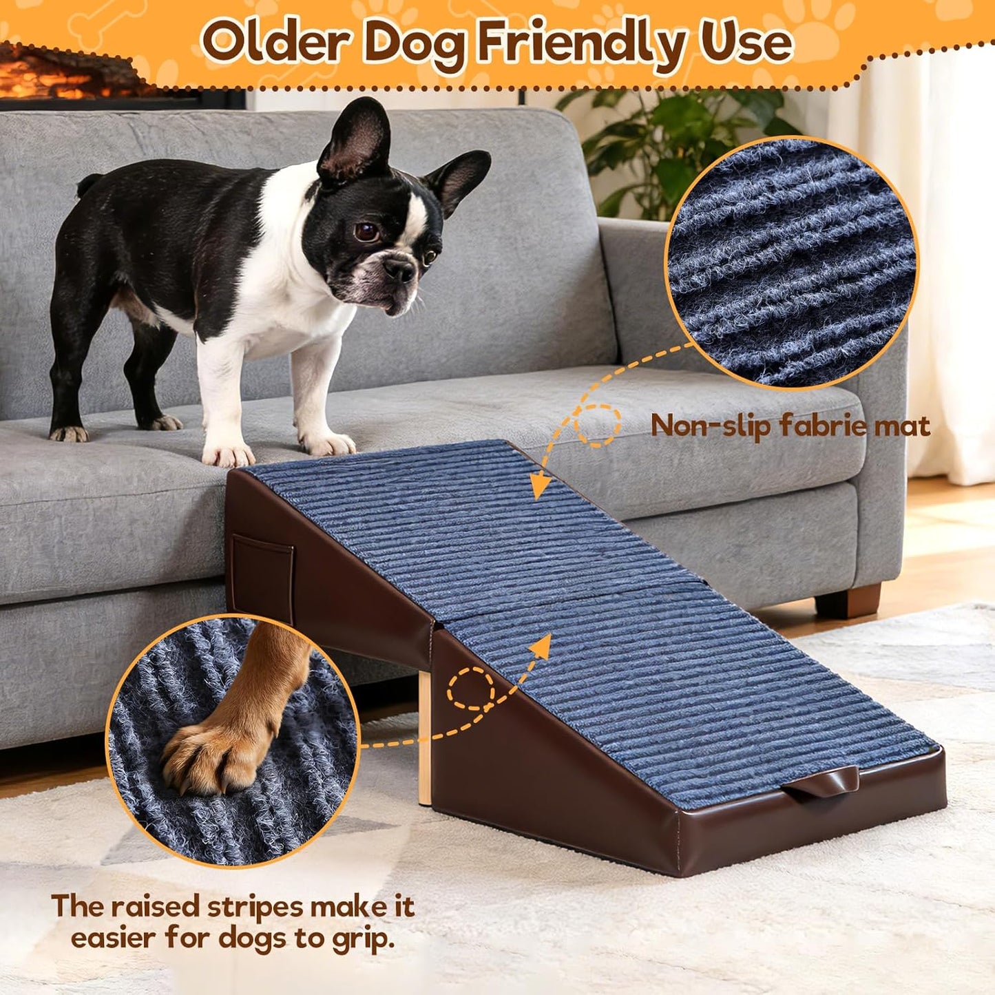 Dog Ramp for Small Dogs, 13.5" H-16 Wide Foldable Dog Stairs Ottoman for Bed and Couch,2 in 1 Pet Ramp & Steps,Split Ottoman Design,Non-Slip Wooden Pet Stairs for Puppy Senior Injured Dogs & Cats